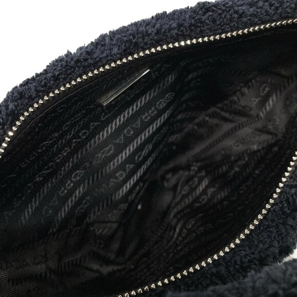 PRADA Terry Triangle 1NE043 Black White Pile/chemical fiber Unisex Handbag - Picture 10 of 14